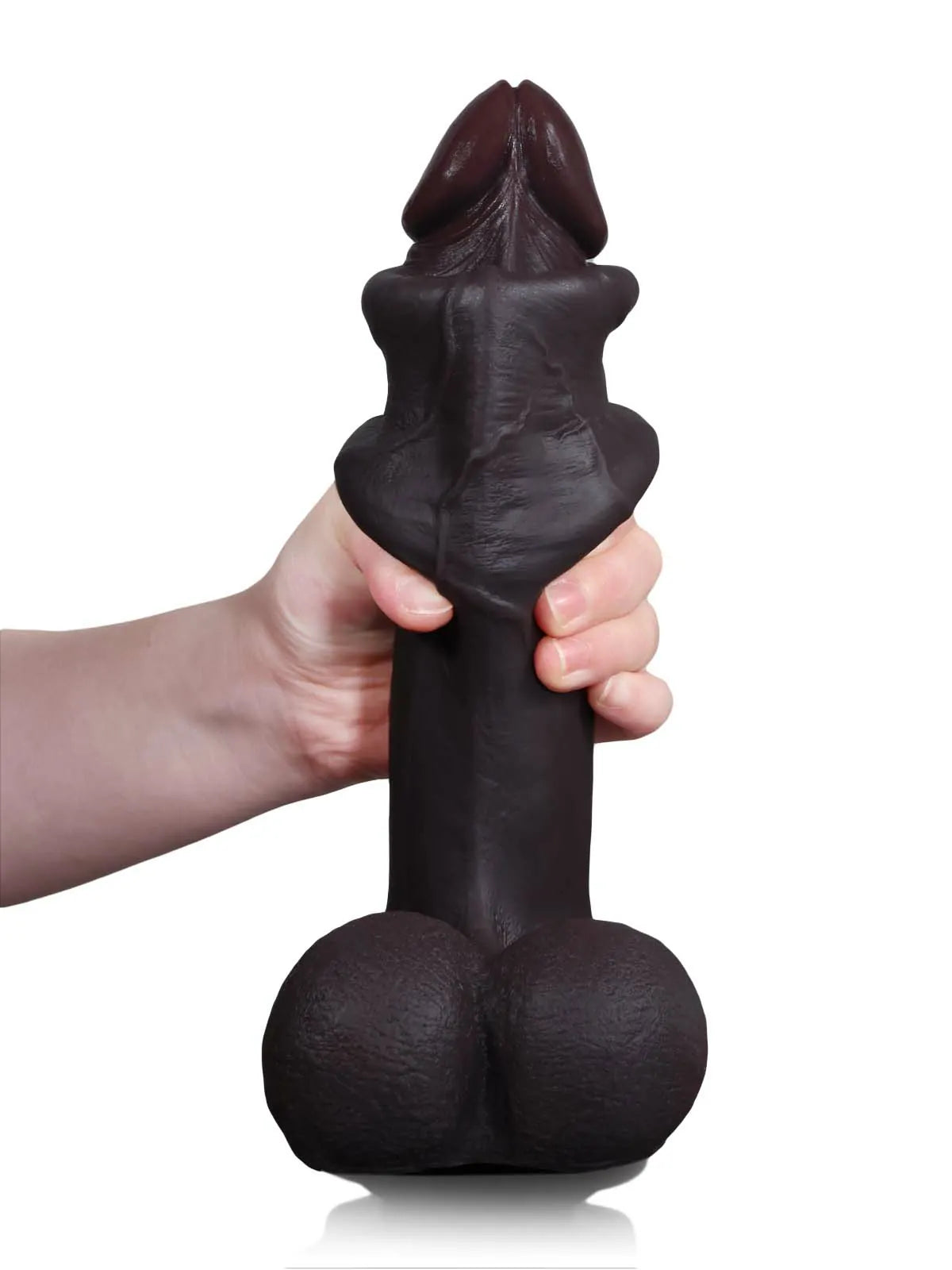 Reed 10.4" x 2.4" Thick Black Sliding Skin Dildo with Balls and Swollen Head