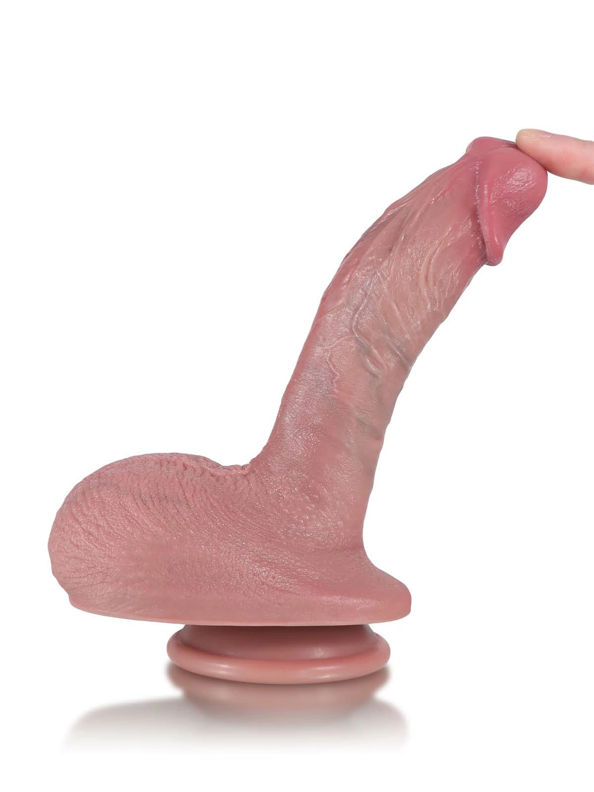 Adam 8" x 1.6" curved dildo with pronounced head and balls