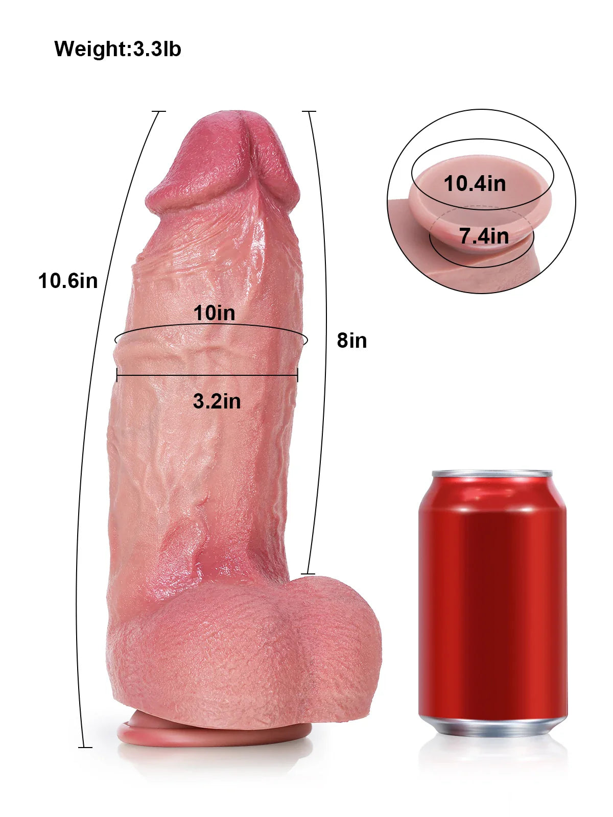 Thor 9" x 2.4" Thick Rounded Realistic Dildo with Suction Cup Shaft and Veins
