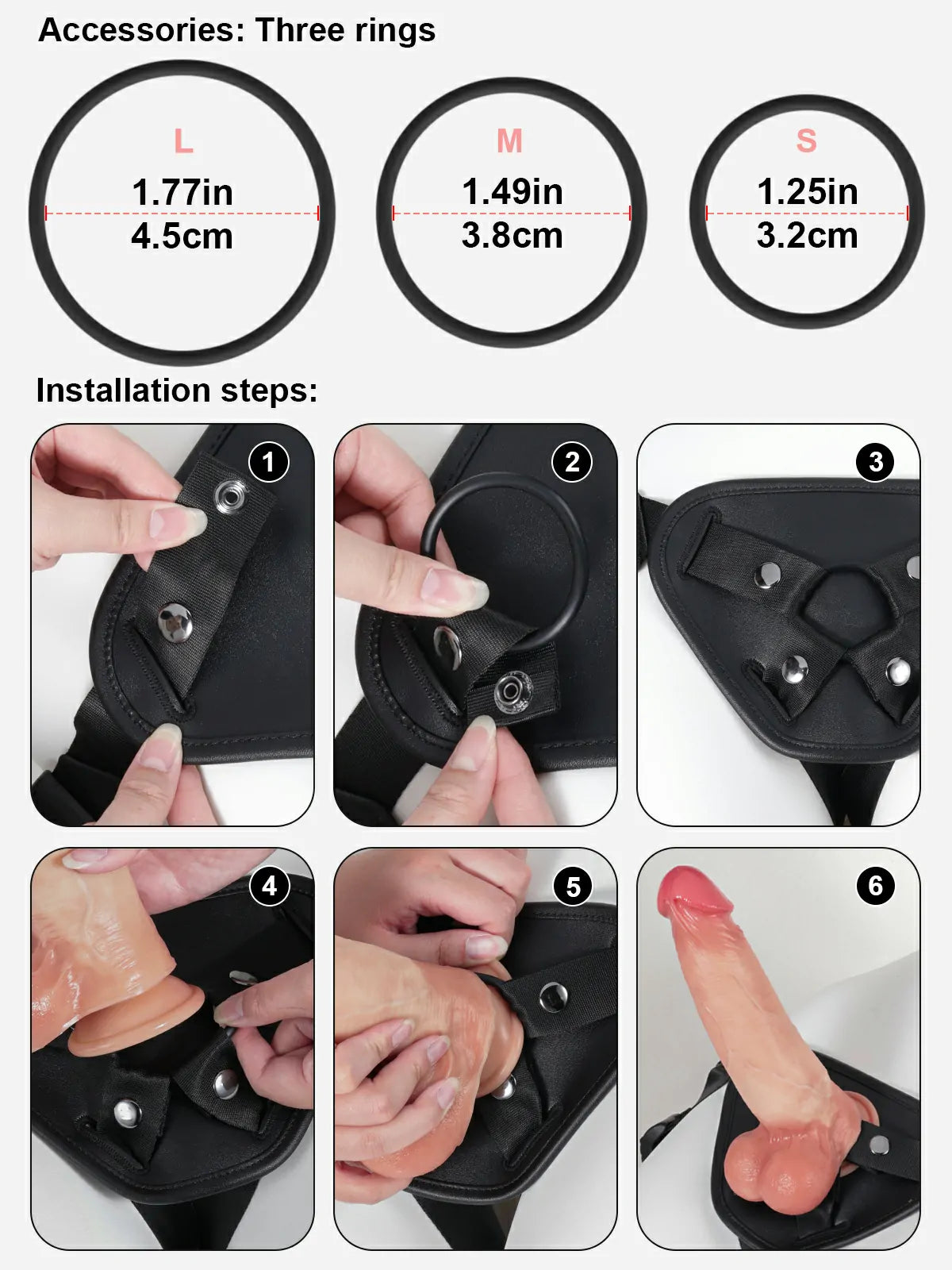 Adjustable Strap-On Dildo Harness, PU Leather with Soft TPE Lining