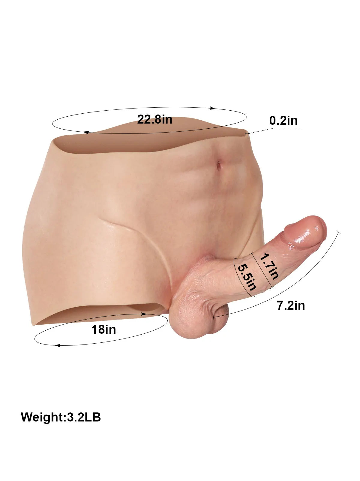 Beck 7.2" x 1.7" Full-Wrap Solid Silicone Strap-On Underwear, Realistic Dildo
