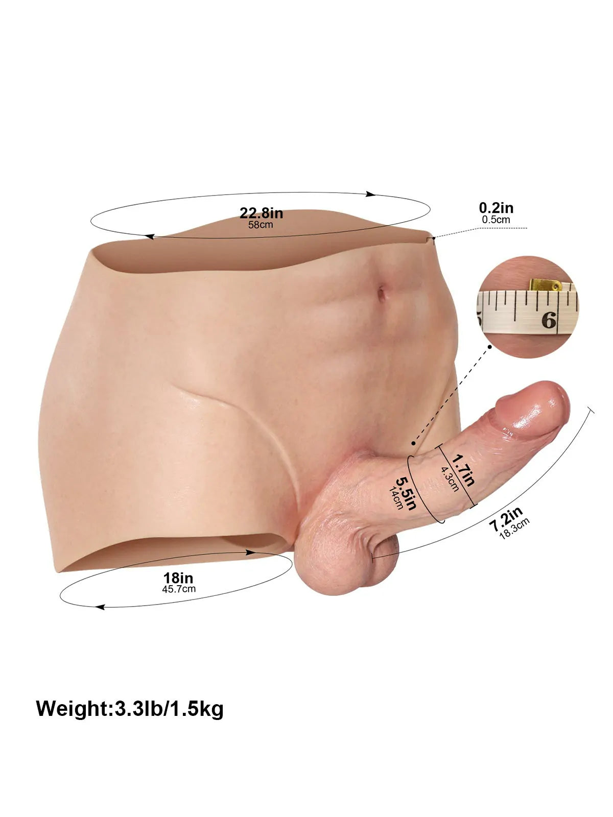 Beck 7.2" x 1.7" Full-Wrap Solid Silicone Strap-On Underwear, Realistic Dildo