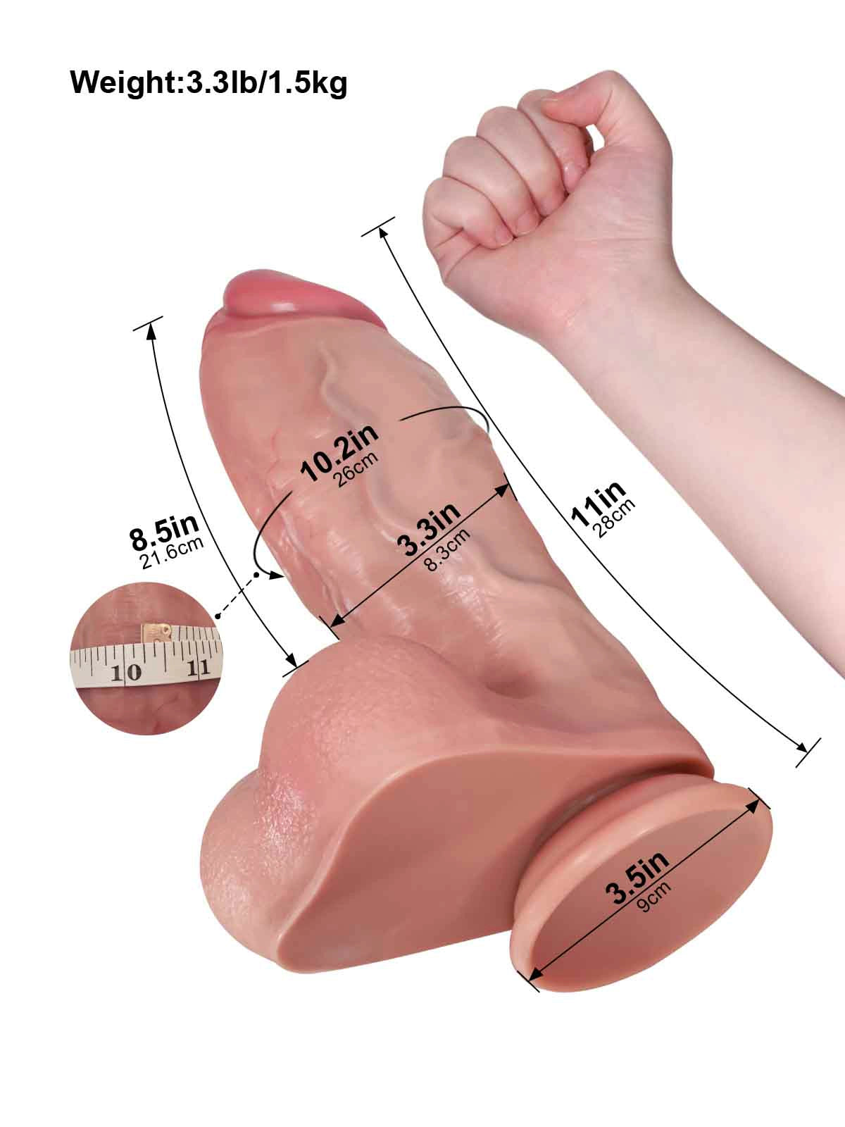 Austin 11" x 3.3" Huge Realistic Dildo with Thick Shaft and Full Balls