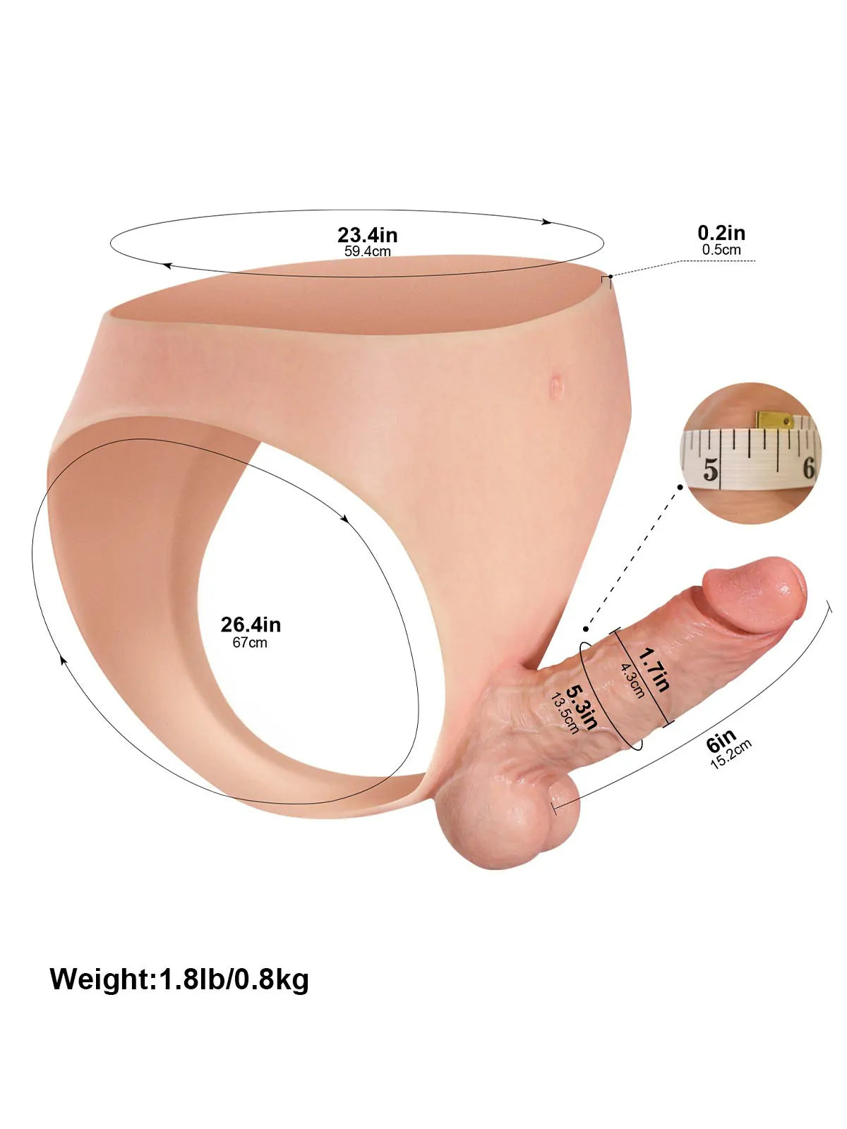 Owen 6.7" Wearable Strap-On Dildo, Firm Core and Soft Moving Balls