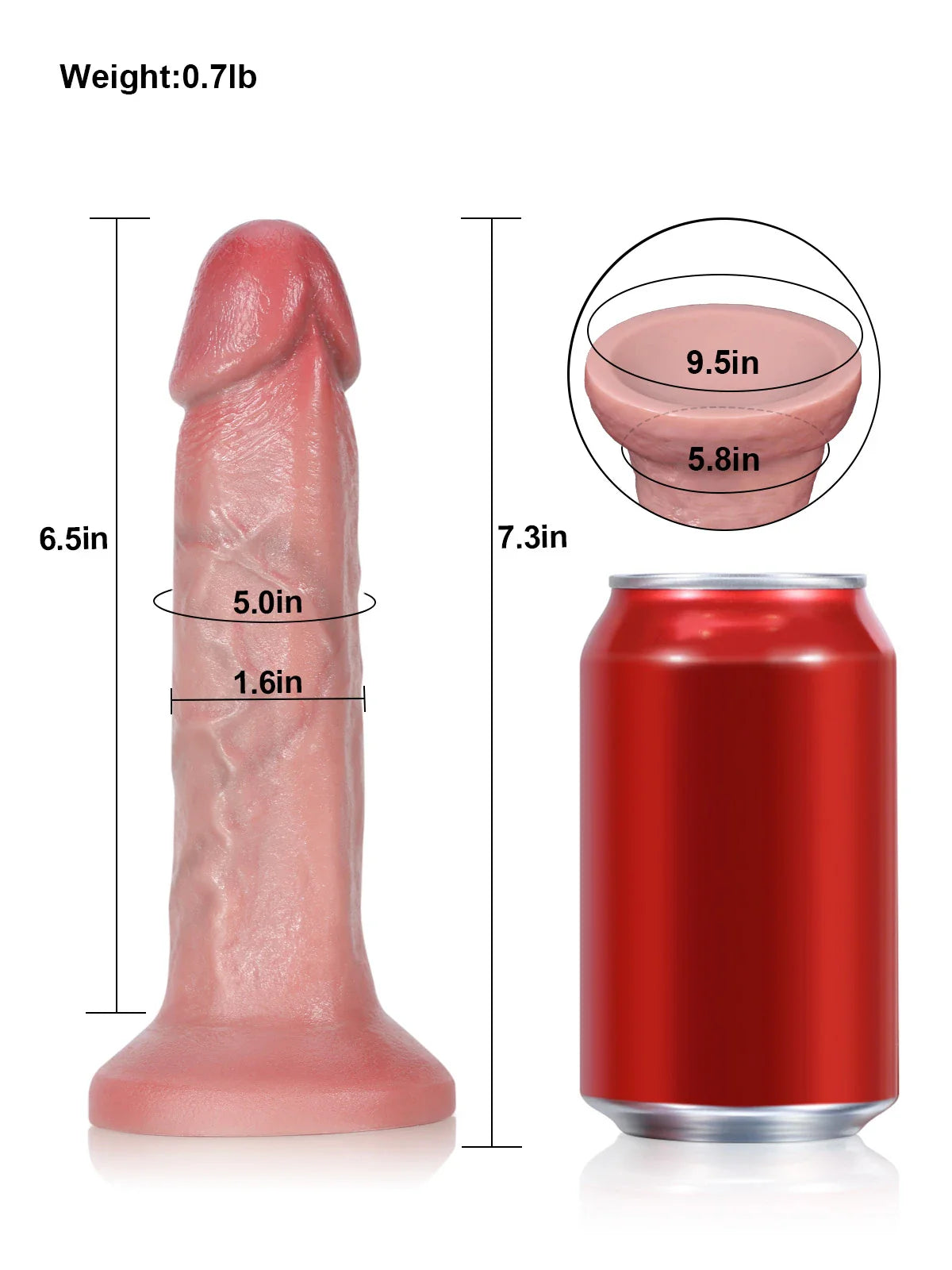 Dary 7.3" x 1.6" Realistic Beginner Dildo, Dual-Density Silicone