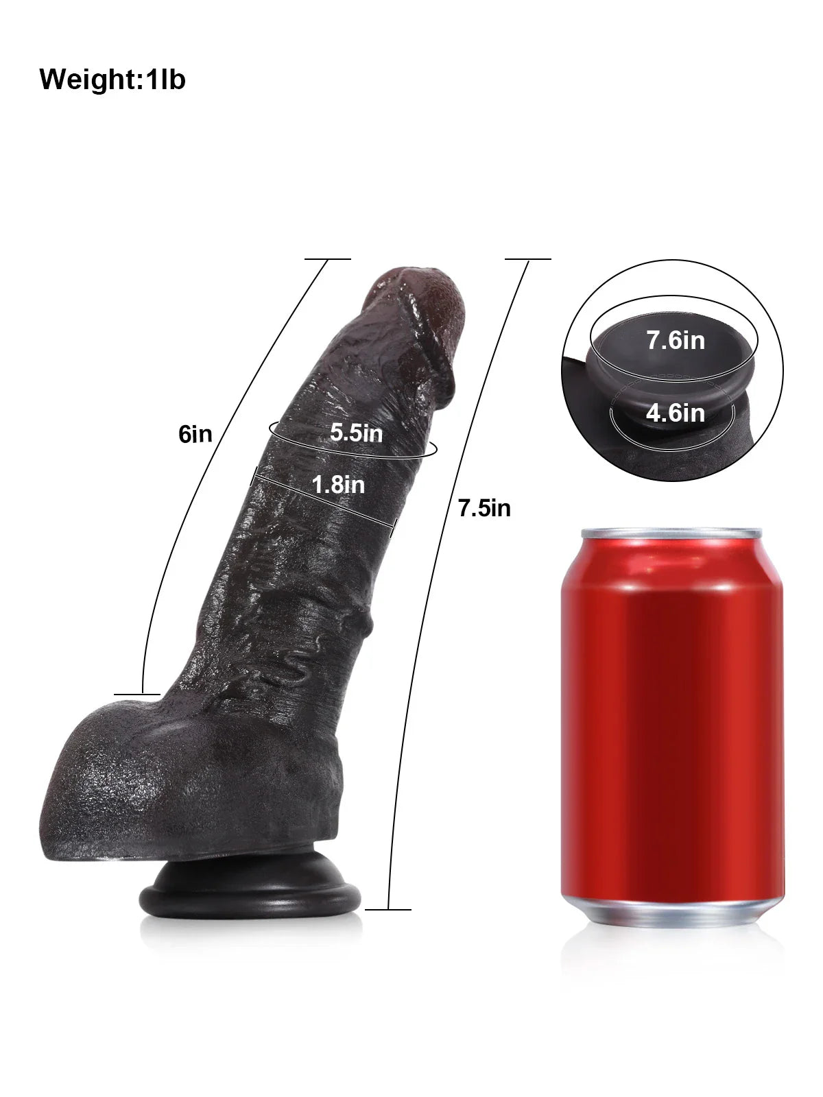 Dave 7.5" x 1.8" Realistic Black Dildo, Soft Dual-Density Silicone with Suction Base