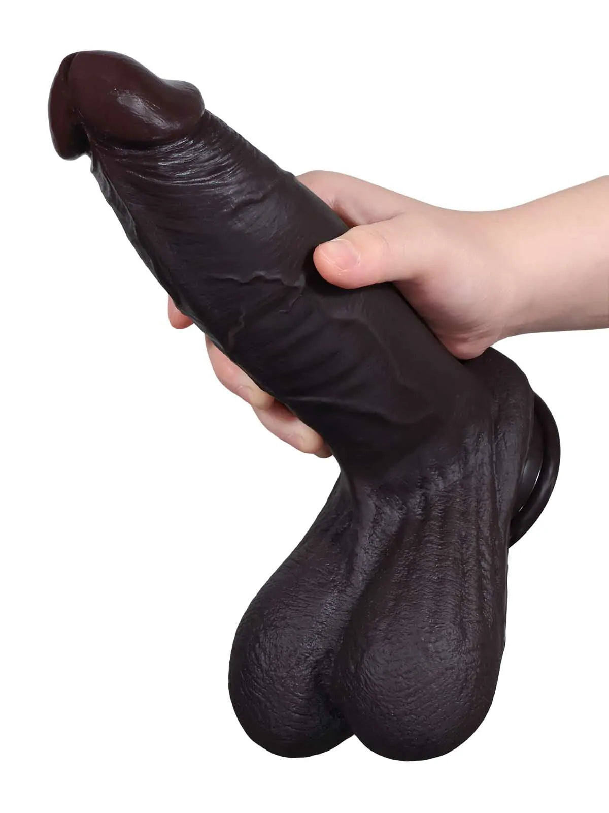 Reed 10.4" x 2.4" Thick Black Sliding Skin Dildo with Balls and Swollen Head