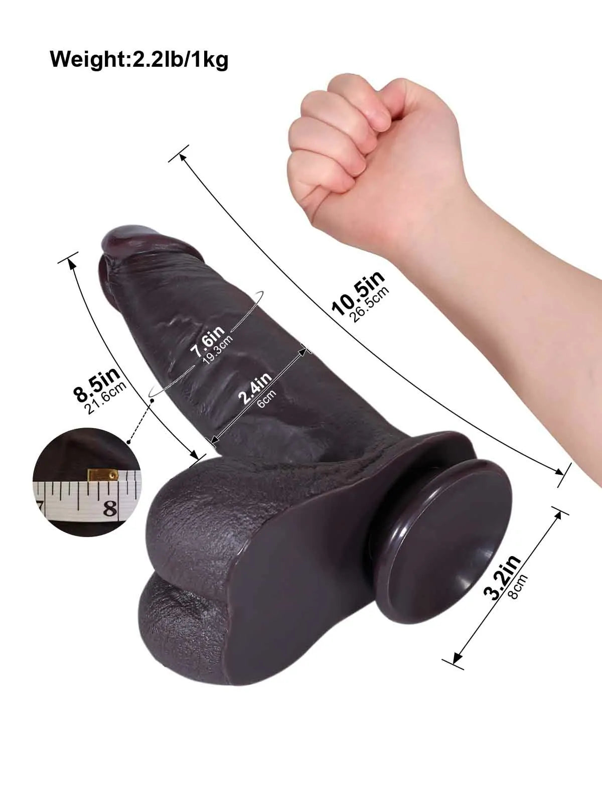 Reed 10.4" x 2.4" Thick Black Sliding Skin Dildo with Balls and Swollen Head