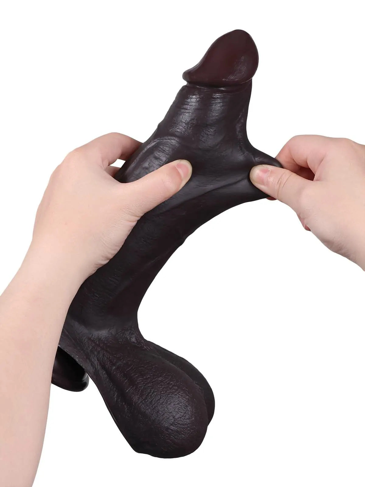 Reed 10.4" x 2.4" Thick Black Sliding Skin Dildo with Balls and Swollen Head