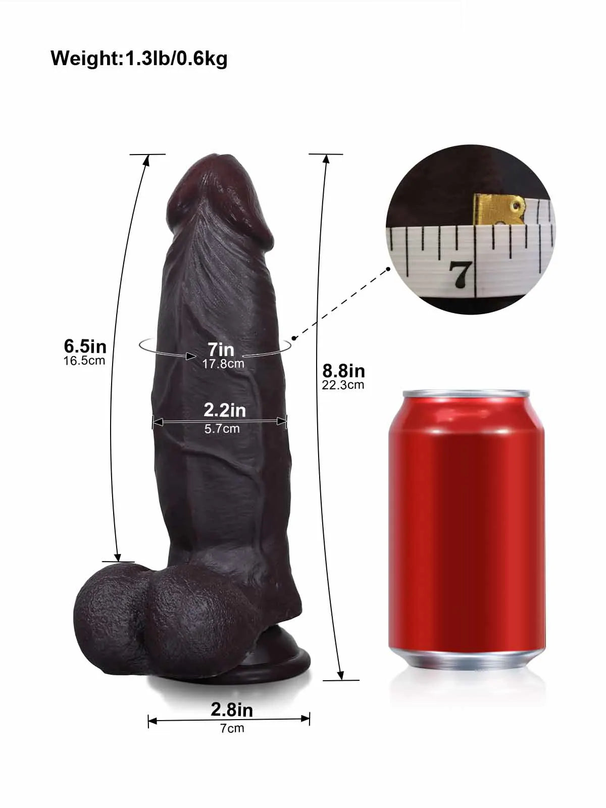 Wade 8.8" x 2.2" Black Sliding Skin Dildo with Rounded Head and Veiny Shaft