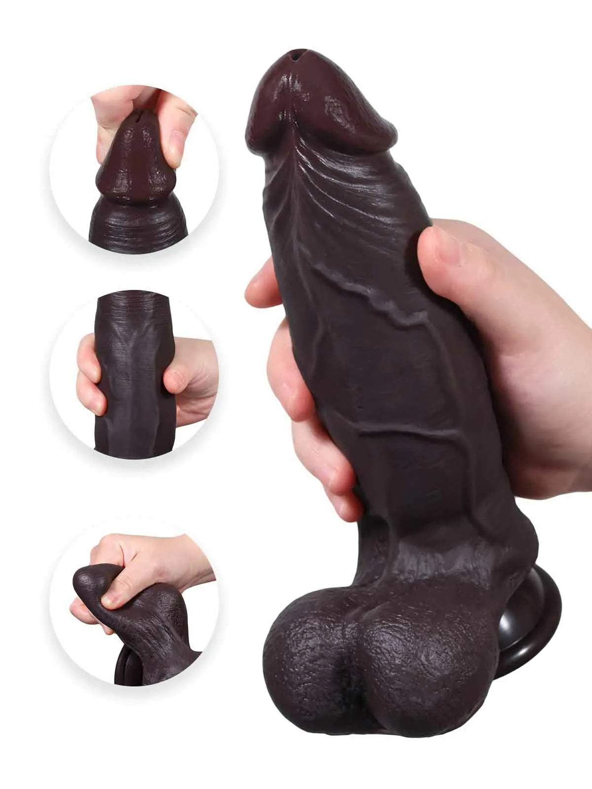 Wade 8.8" x 2.2" Black Sliding Skin Dildo with Rounded Head and Veiny Shaft