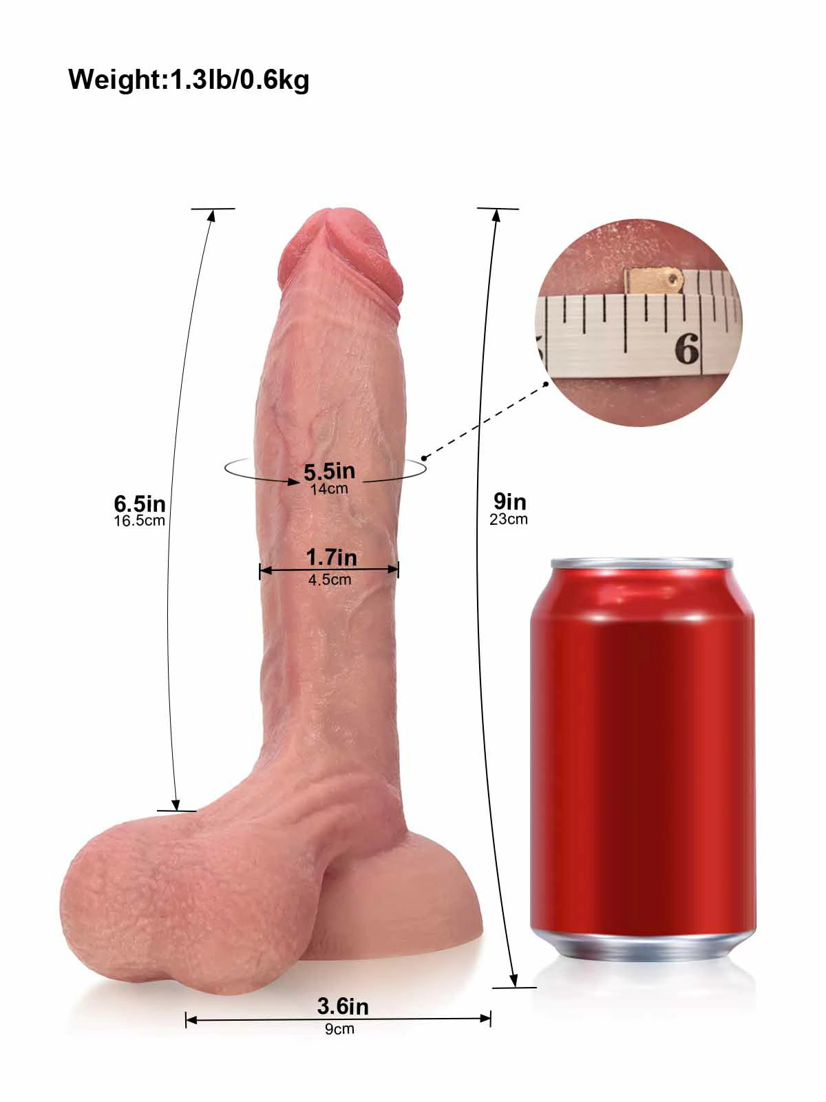 Caleb 9" x 1.8" realistic dildo with dual-density silicone and loose balls
