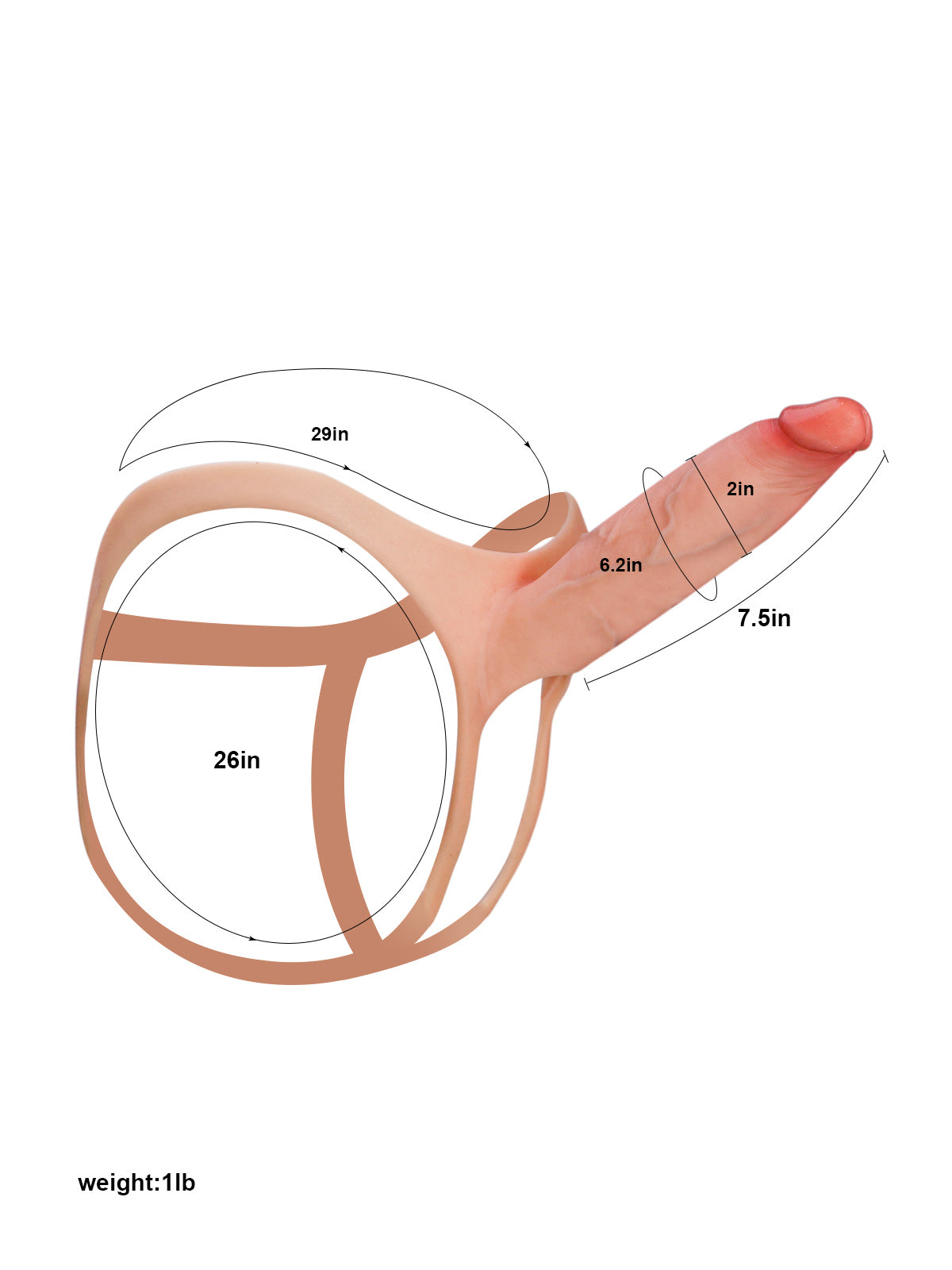 Emberfall 7.5" x 2" Hollow Strap-On Dildo, Ultra-Slim Straps and Open Ball