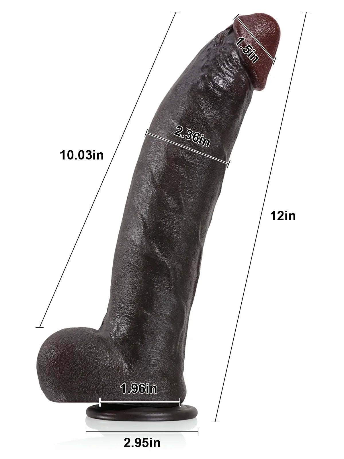 Farid 12" x 2.3" Big Curved Thick Realistic Dildo, Slim Tip and Broad Base