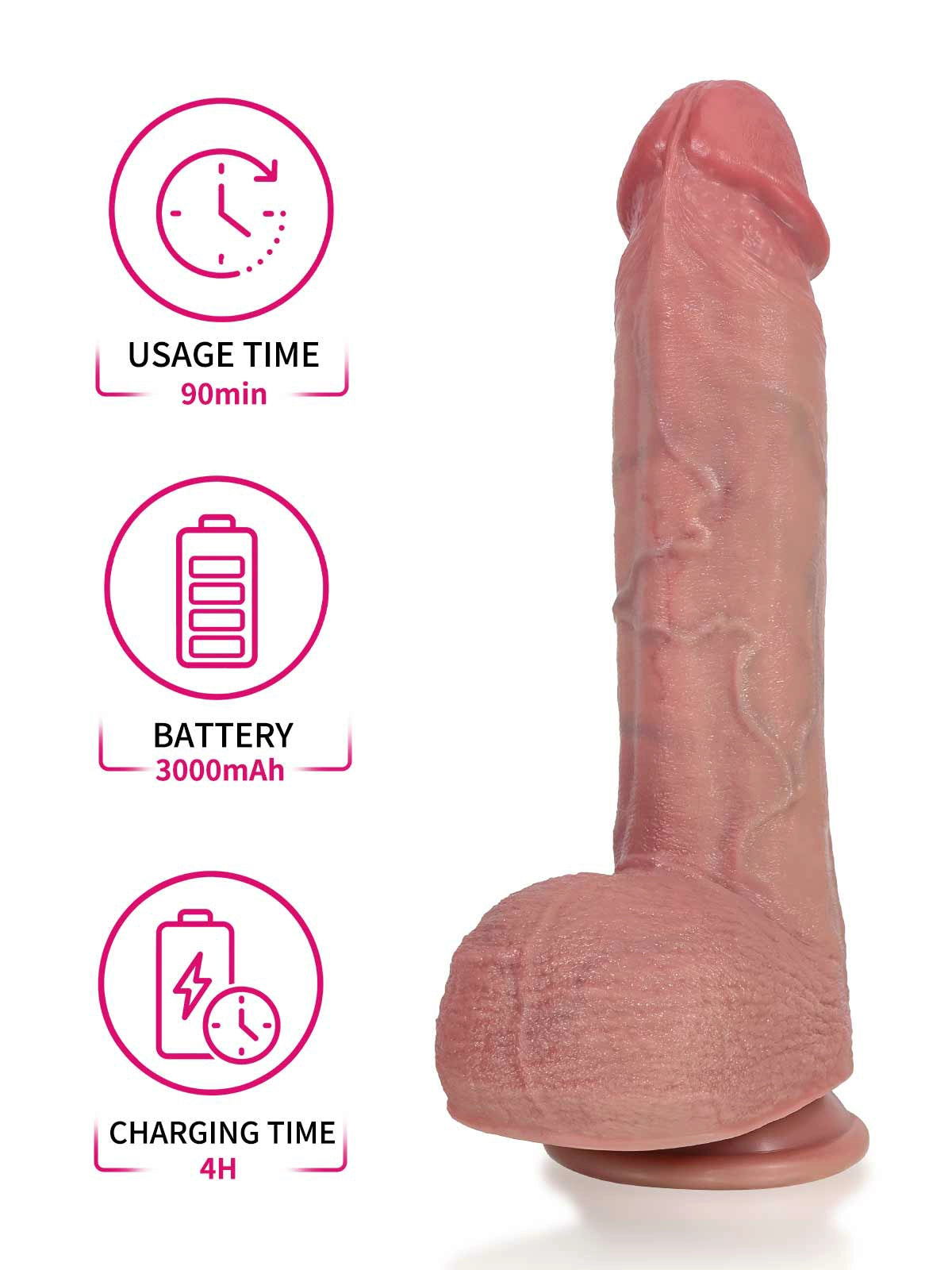 Ivan 9.8" x 1.9" Heated Thrusting Dildo with Curved Head and Back Ridge