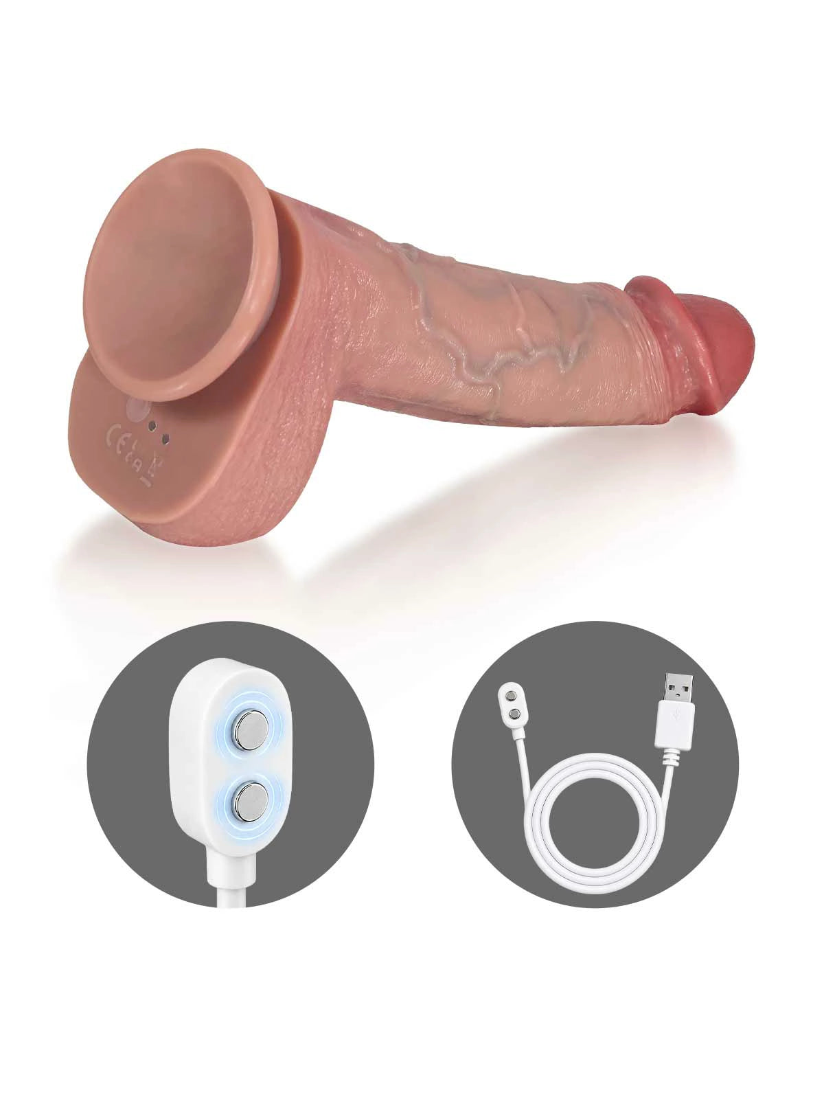 Ivan 9.8" x 1.9" Heated Thrusting Dildo with Curved Head and Back Ridge