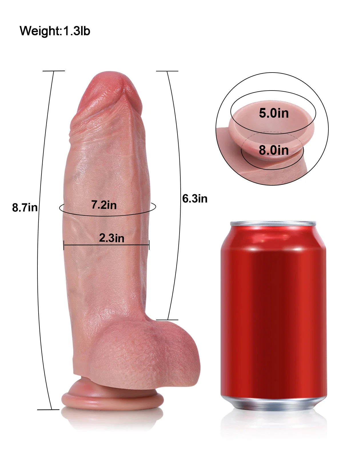 Jorge 9.8" x 2.7" Tri-Edge Triangular Realistic Dildo, Textured G-Spot Shaft with Balls