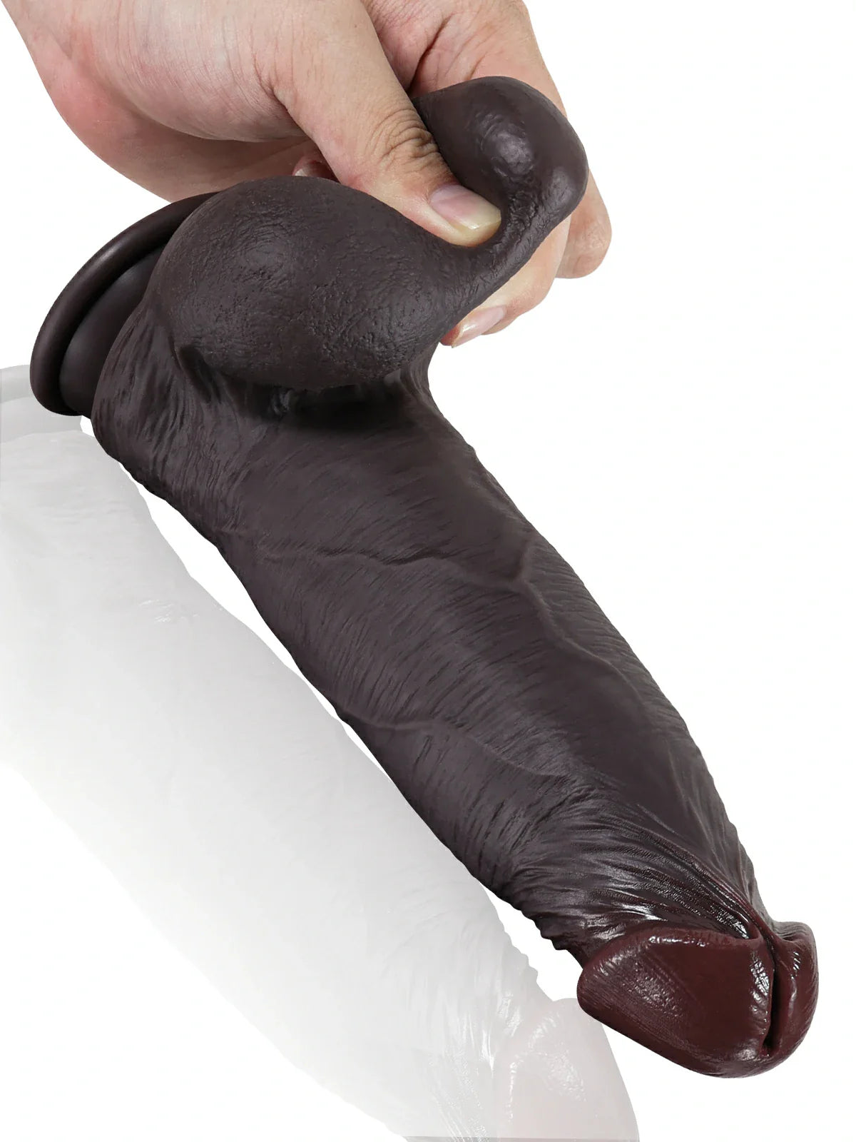 Joshua 9.2" x 2.2" Sliding Skin Black Dildo with Sculpted Glans & Silicone