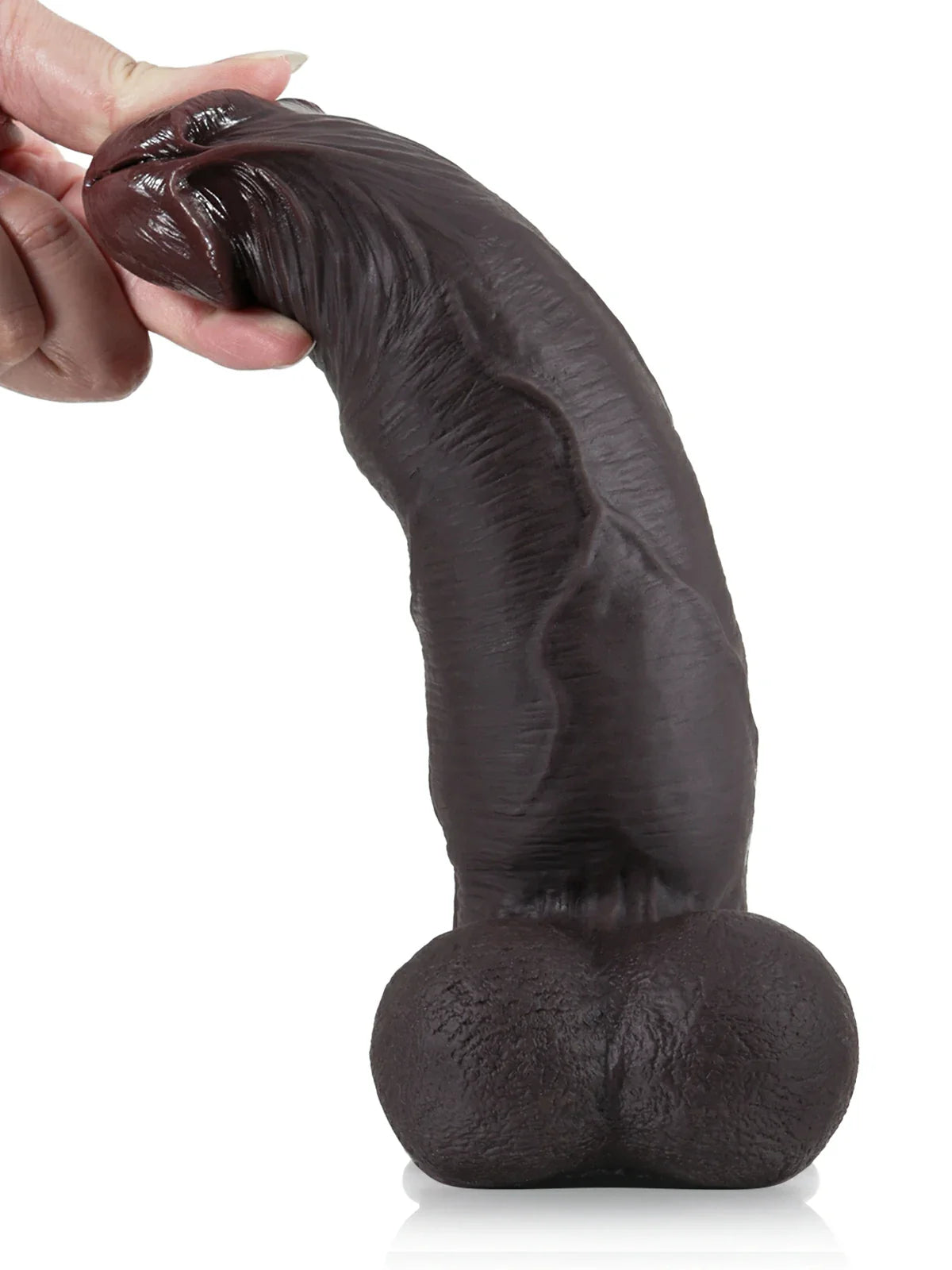 Joshua 9.2" x 2.2" Sliding Skin Black Dildo with Sculpted Glans & Silicone