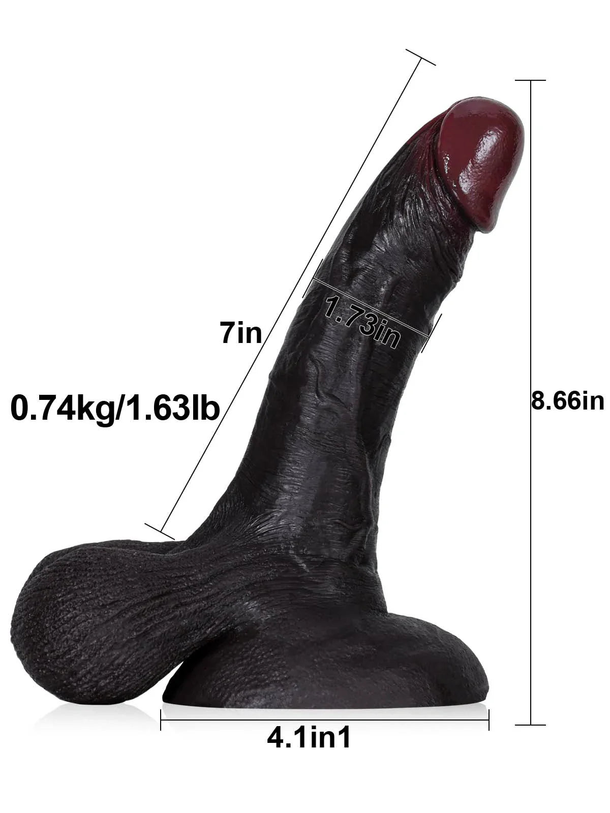 Kellz 7.6" x 1.7" Realistic Black Dildo, Squeezable Balls and Strong Suction