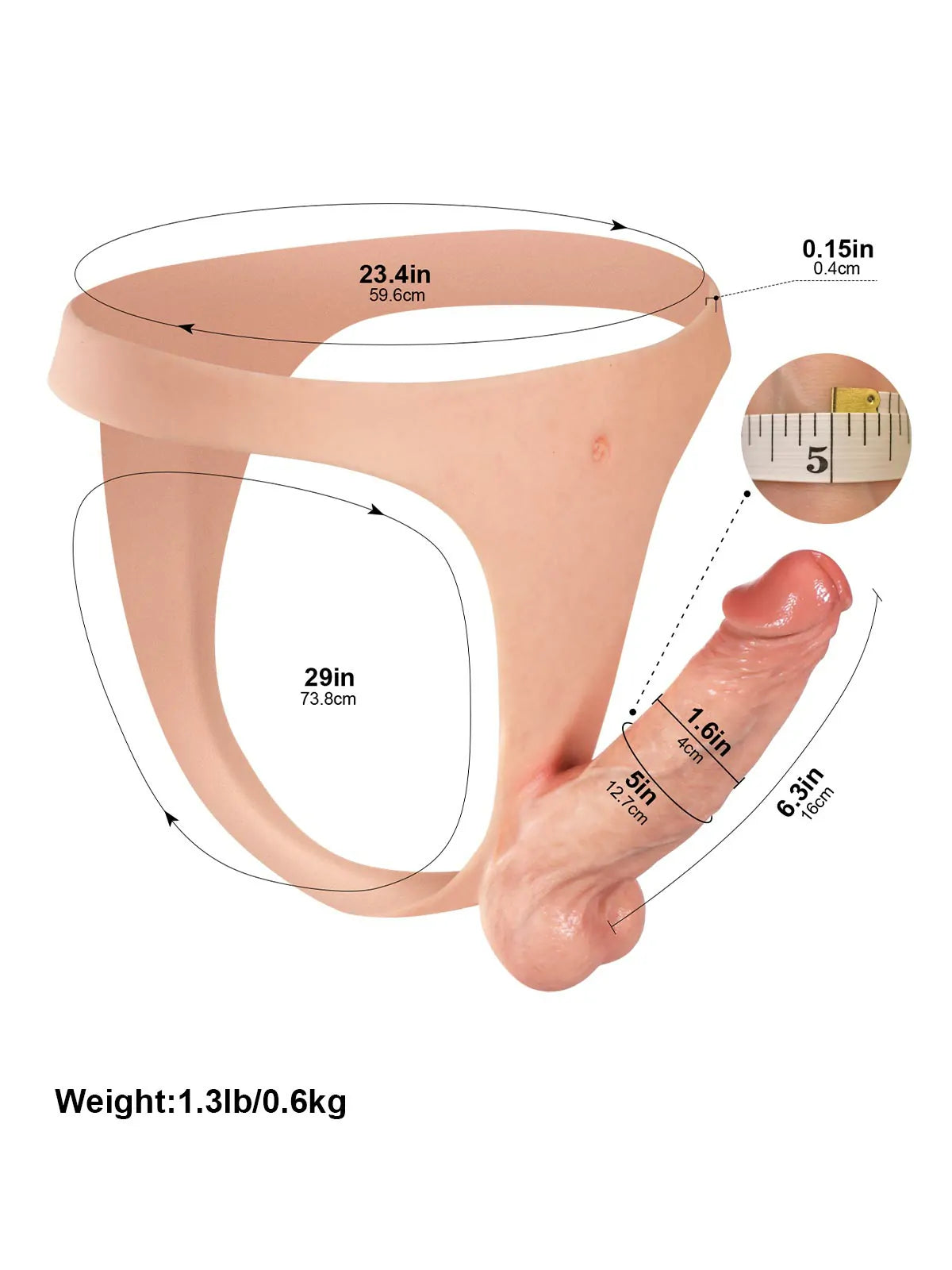 Hiro 6.3" Lightweight Wearable Strap-On Dildo, Slim Strap and Firm Core