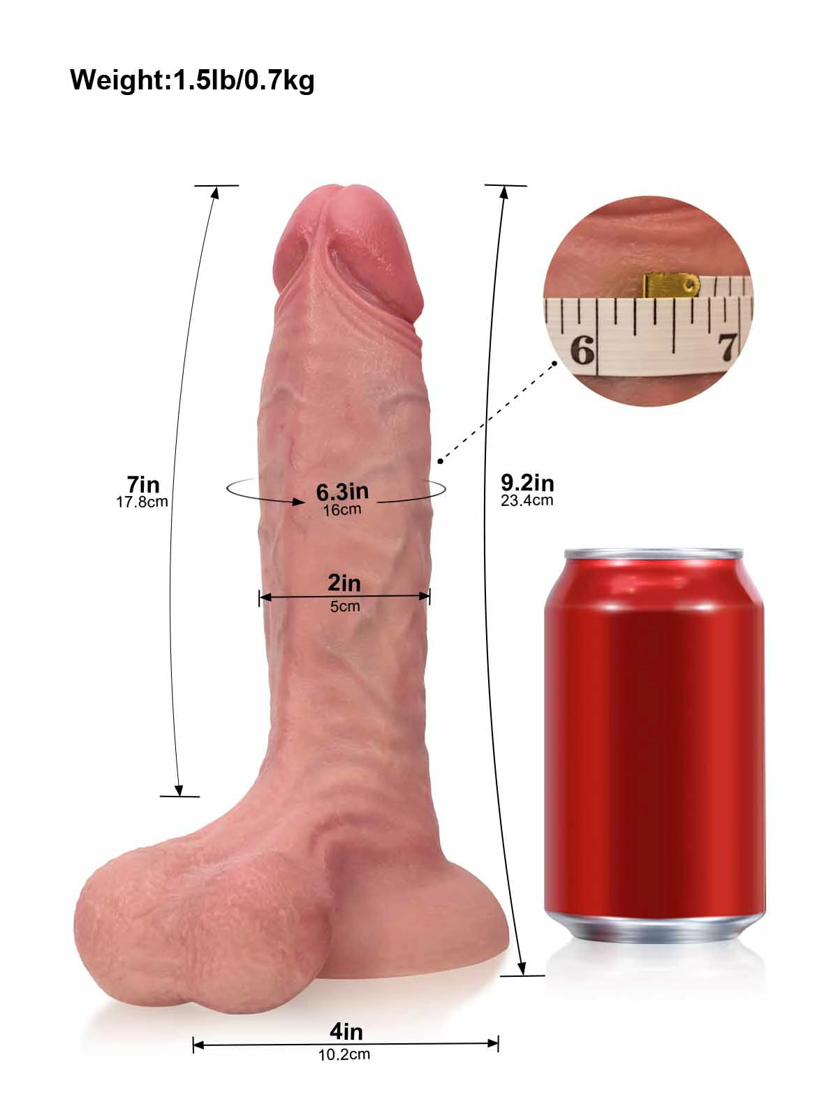 Logan 9.2" x 2" Dual-Density Dildo with Large Head and Back Ridge