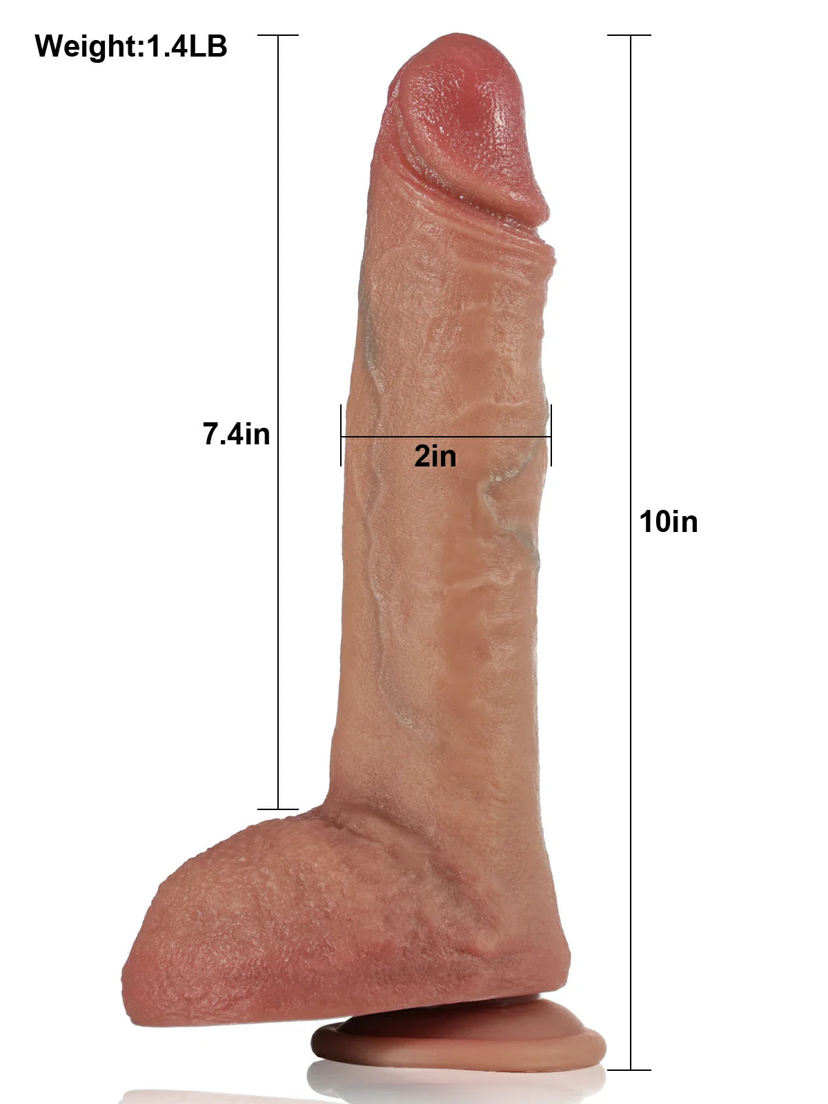 Matthew 10" x 2" Ribbed Brown Thrusting Dildo with Heat, Small Head