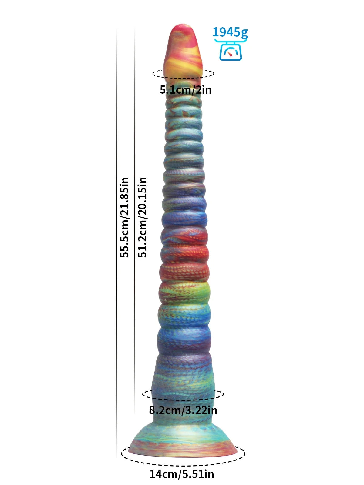 Philip Hand-Painted Rainbow Tentacle Dildo, Graduated Ribs, 3 Sizes