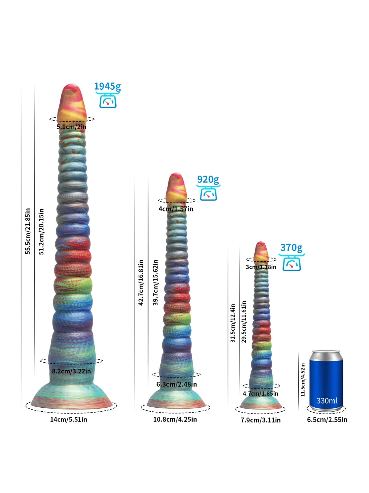 Philip Hand-Painted Rainbow Tentacle Dildo, Graduated Ribs, 3 Sizes