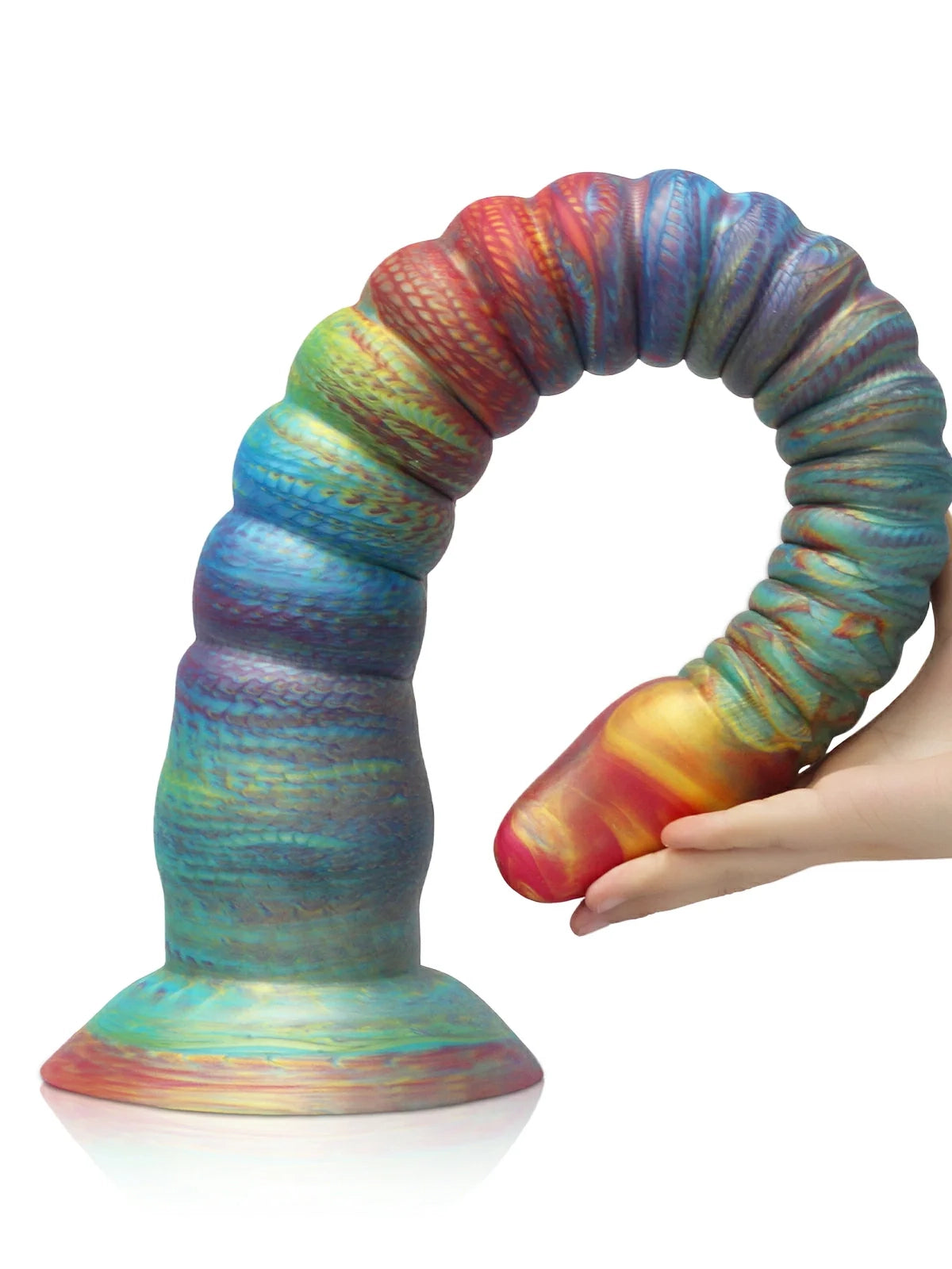 Philip Hand-Painted Rainbow Tentacle Dildo, Graduated Ribs, 3 Sizes