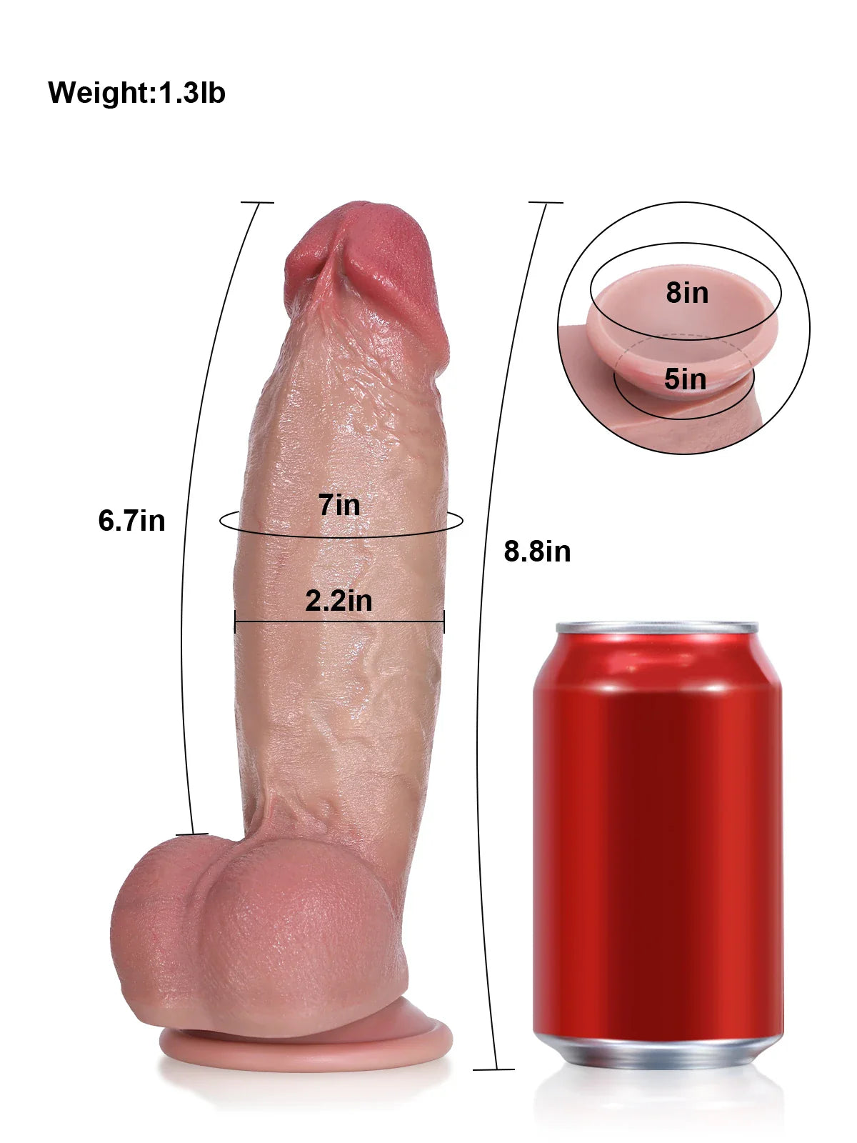 Kimi 8.6" x 2.2" Short & Thick Realistic Dildo, Soft Silicone