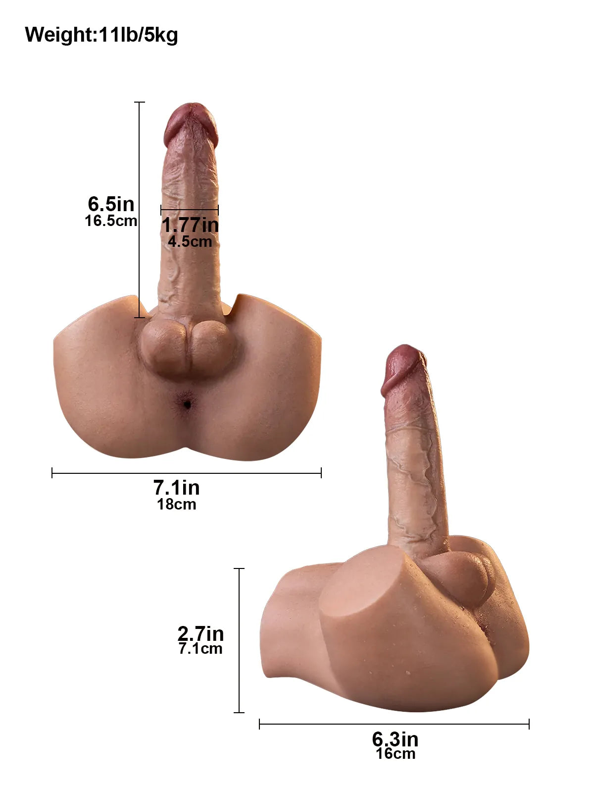 Ryder 6.5" x 1.77" Realistic Torso Dildo, Weighted Booty Base and Anal Channel