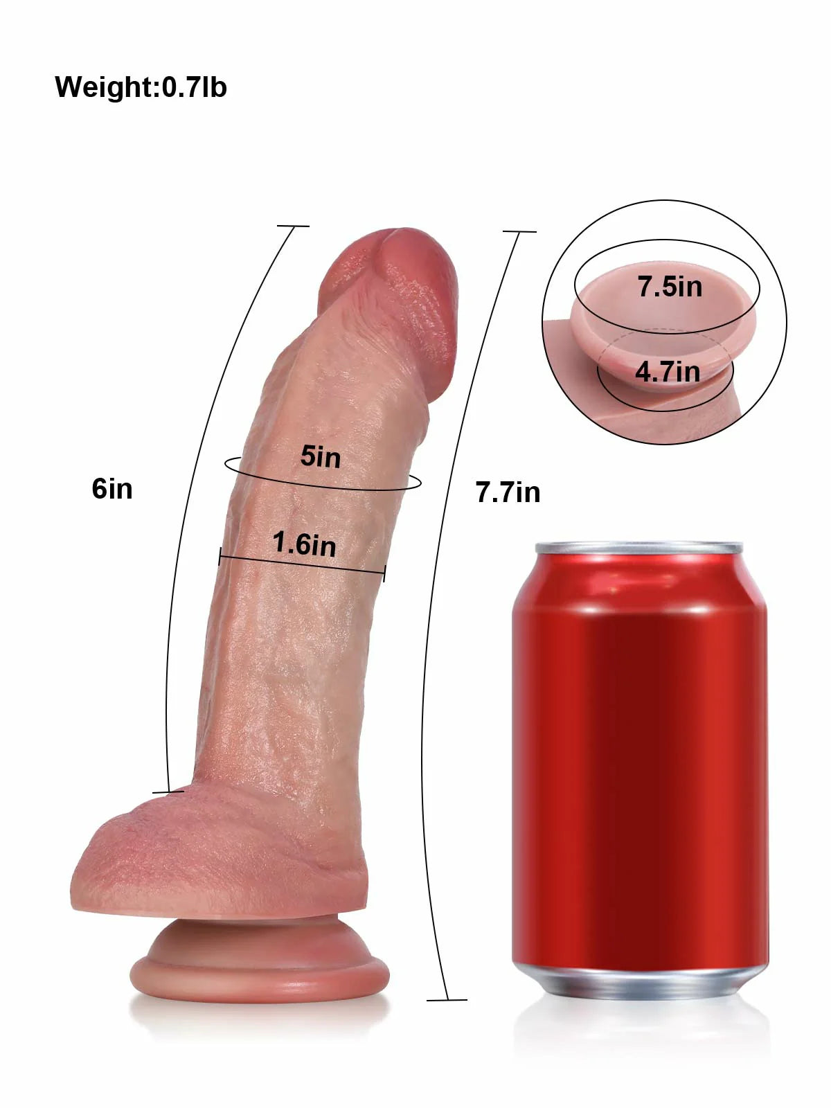 Sebastian 7.7" x 1.6" Curved Ridged Textured Realistic Dildo, Veiny