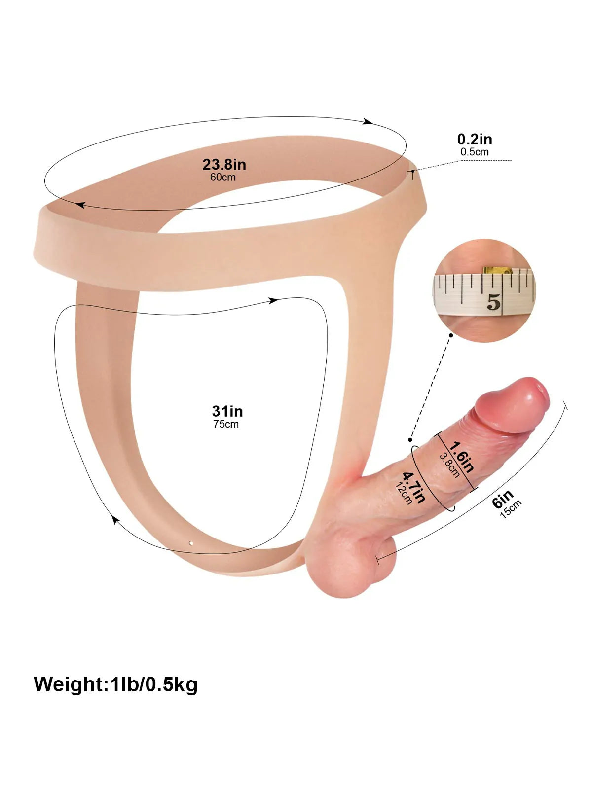 Nathan 6" x 1.6" Ultra-Slim Strap-On Dildo, Solid Shaft and Soft Scrotum