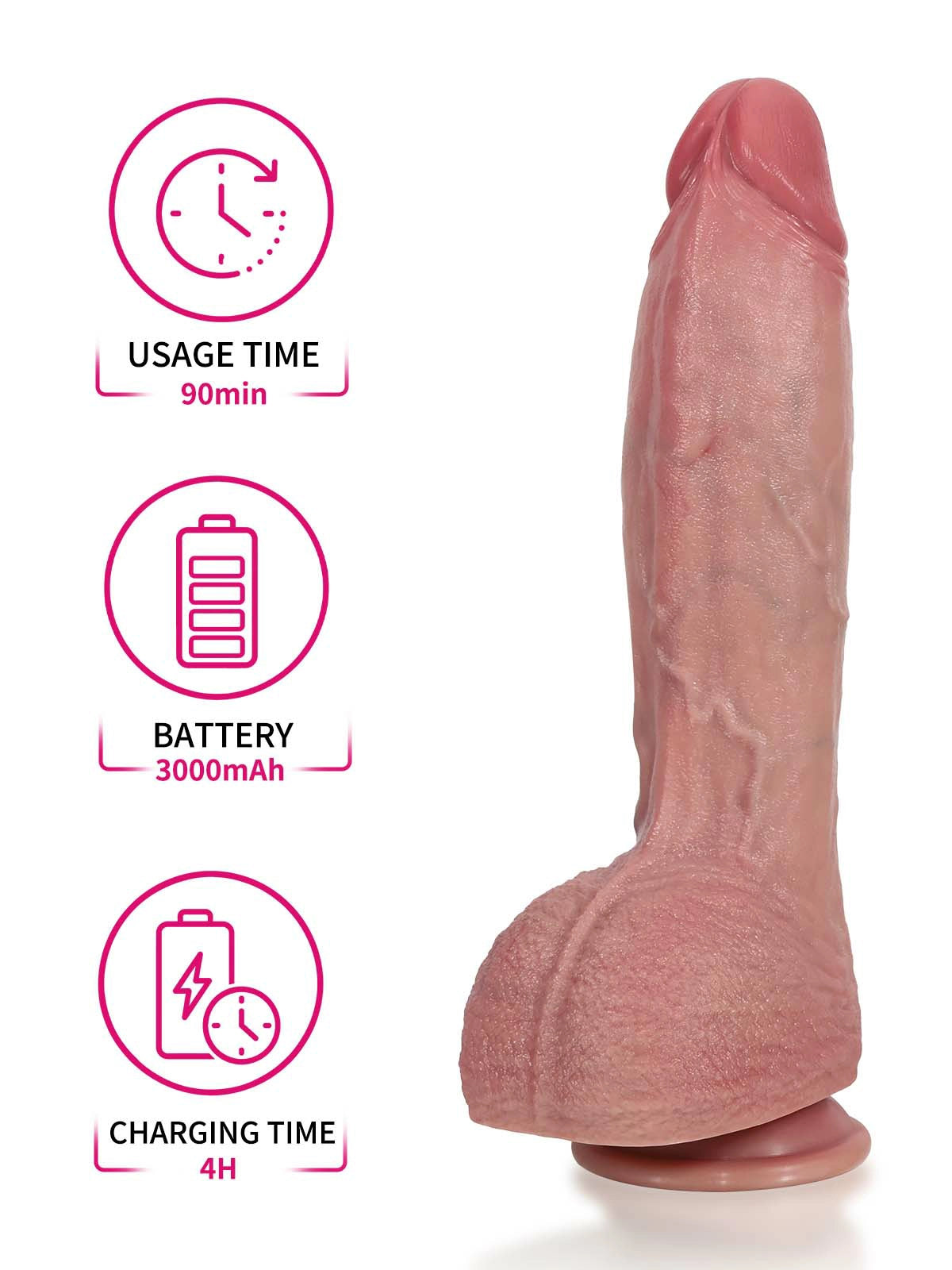 Vincent 11" x 2.2" tapered thrusting dildo with heat and 9 modes