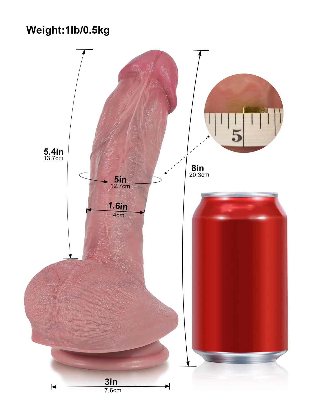 Adam 8" x 1.6" curved dildo with pronounced head and balls
